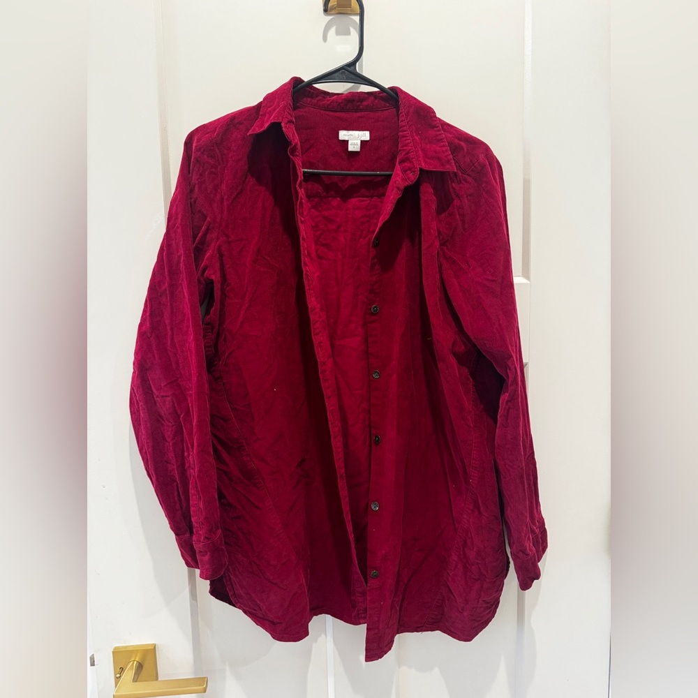 Red Button-Up Shirt j Jill corduroy size small 100% cotton longer small